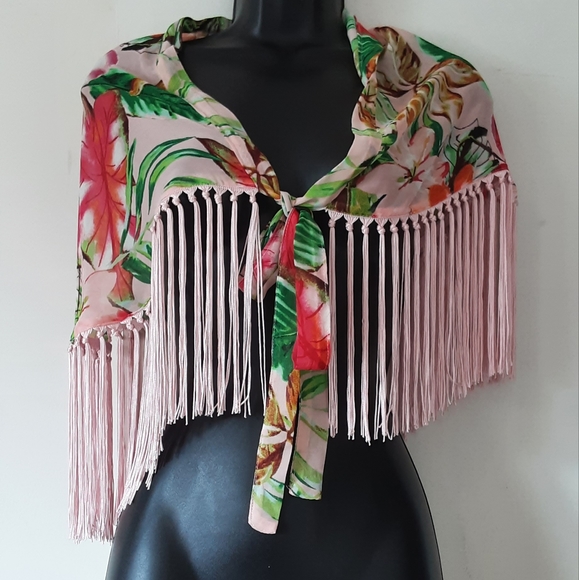 TiniBikini Tropical Print Pink Fringe Wrap/Cover Up NWT - Picture 3 of 9